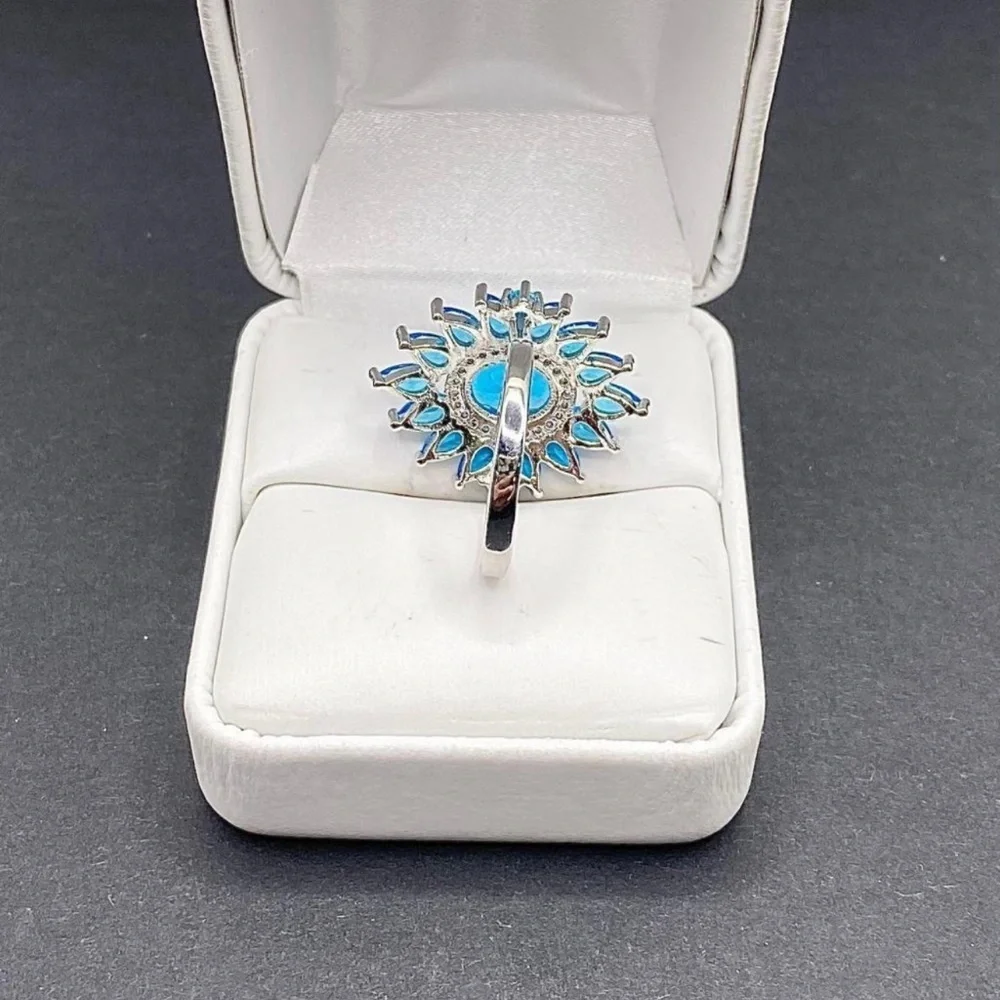 Fashion Jewelry Blue Floral Design Ring